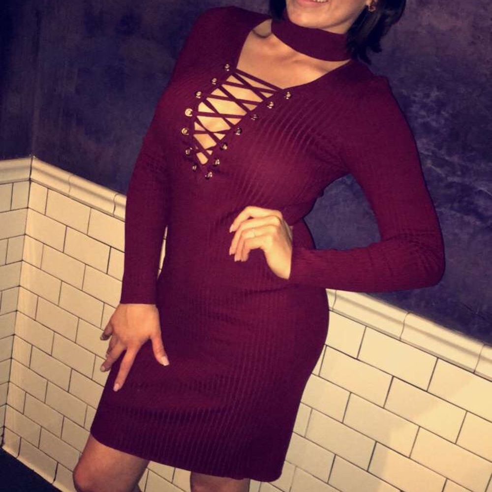 Burgandy dress. Cocktail length